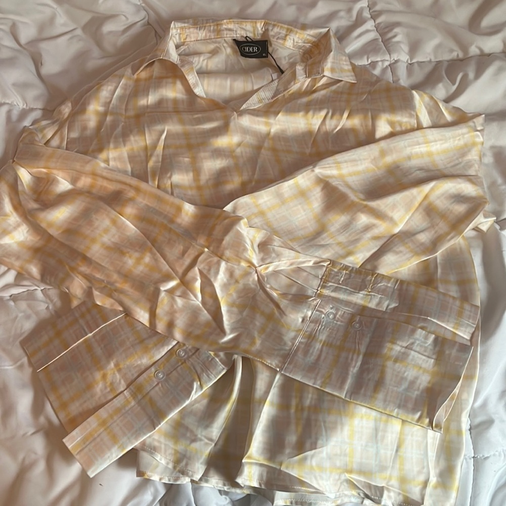 XL plaid silk top from Cider.